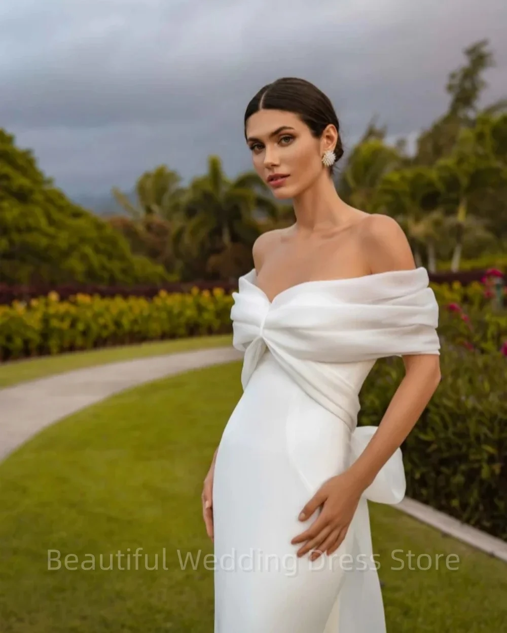 Graceful Off The Shoulder gaun pernikahan klasik Satin jubah pengantin sederhana putih lurus panjang gaun pengantin Robe De mariee