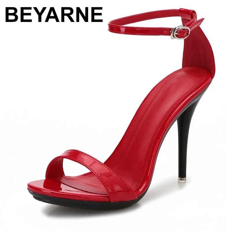 

BEYARNEWomen Sandals Stripper Sexy One Word Band High-Heeled Shoes Summer Candy Color 2021 Cover Heel Stiletto Shoes Size 43