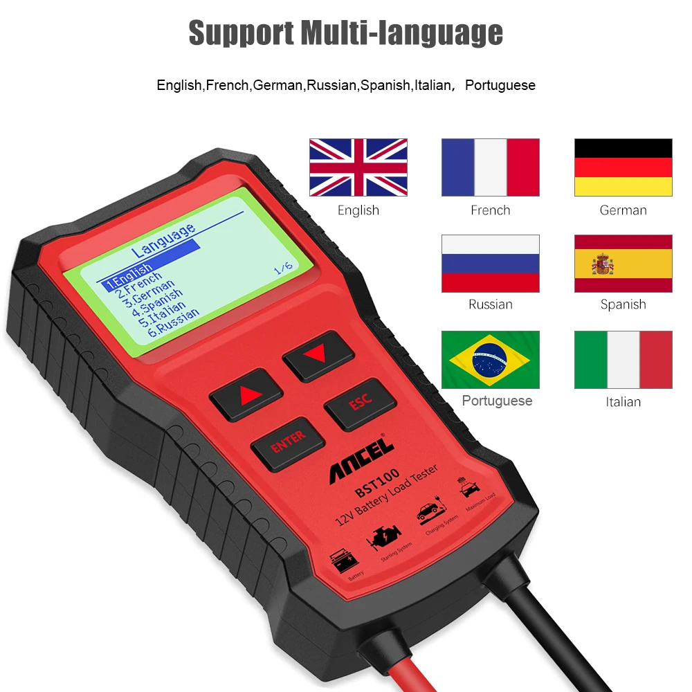 ANCEL BST100 Battery Tester 12V Car Analyzer 2000CCA BCI Battery Charging Cranking Test Charger Circuit Load Tools OBD2 Diagnose