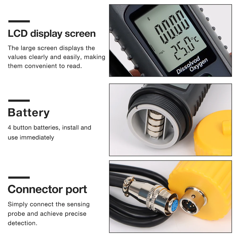 

Digital Dissolved Oxygen Meter Smart Bluetooth DO Tester ATC 0-199.9% Oxygen Contents Detector Water Quality Minitor With Sensor