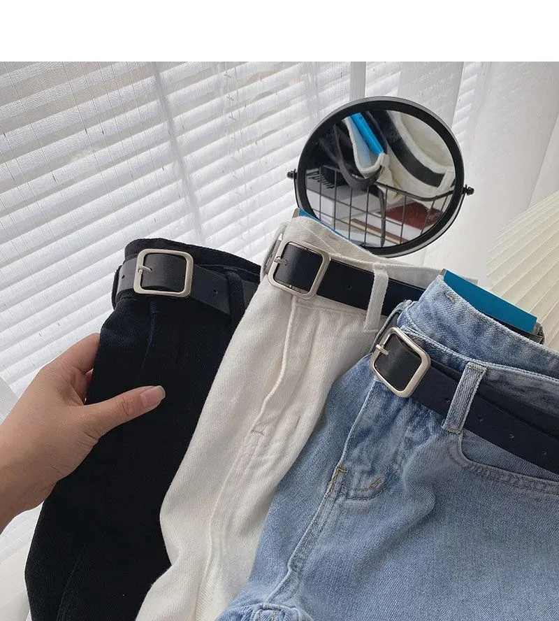 Shorts de mezclilla coreanos de verano de pierna ancha y cintura alta con cinturón para mujer, pantalones cortos de moda con bolsillos, estilo casual de calle, vaqueros.