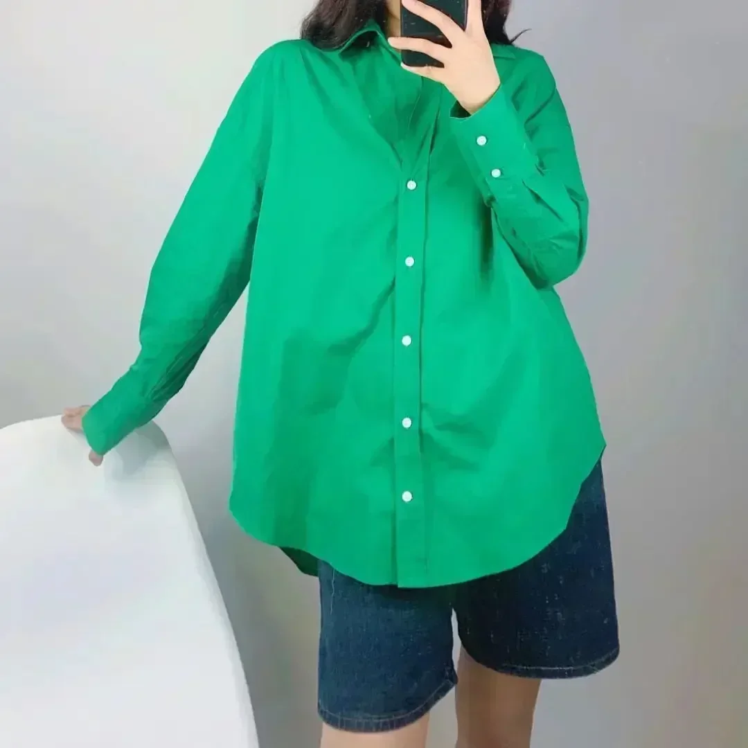 Women 2023 New Fashion pleated design Loose poplin Asymmetric Blouses Vintage Long Sleeve Button-up Female Shirts Chic Tops