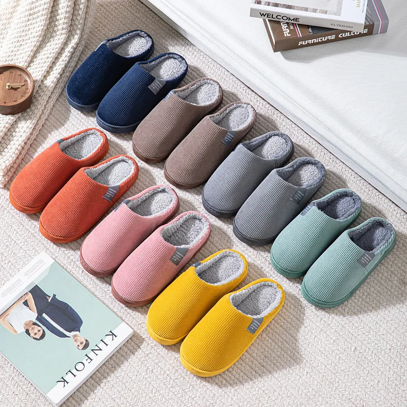 Winter New Cotton Shoes Women Warmth Slippers Autumn Indoor Plush Thick Bottom Home Warm Non-slip Fluffy Slides Men Slippers