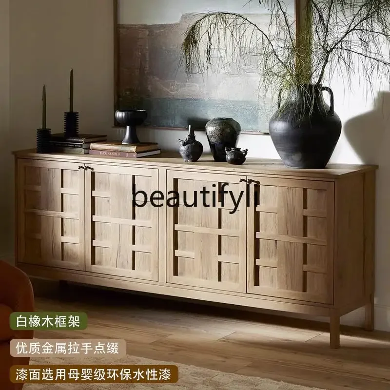 

French rural solid wood dining side cabinet small apartment locker American retro log storage decorative cabinet