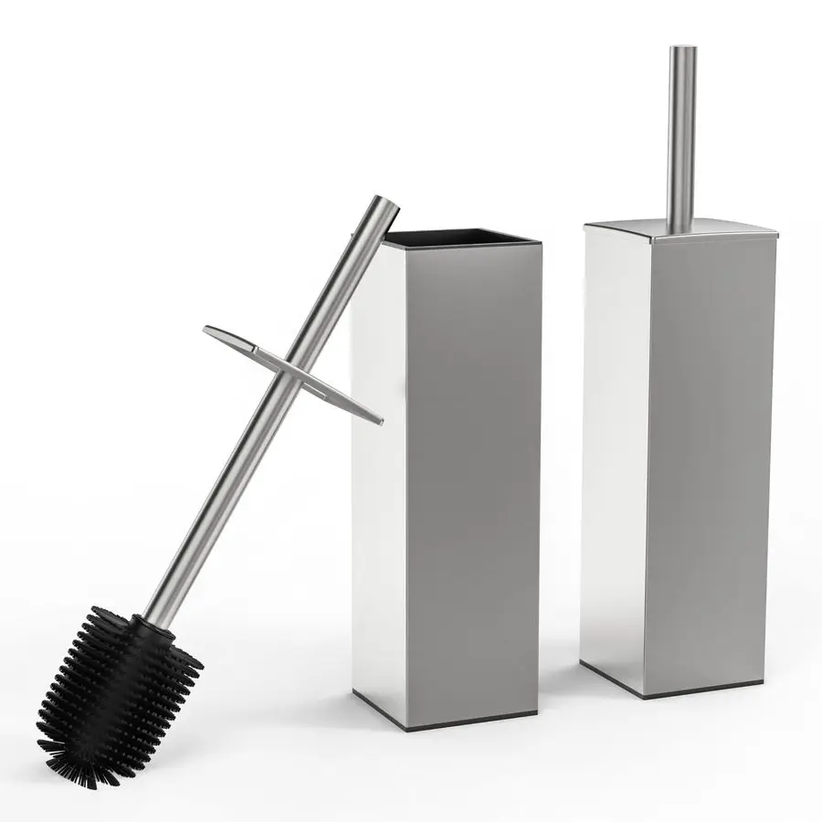 

Toilet Brush and Holder Set 2pcs,Square Toilet Bowl Brush for Bathroom with 304 Stainless Steel Handle Toilet Cleaner Brush with