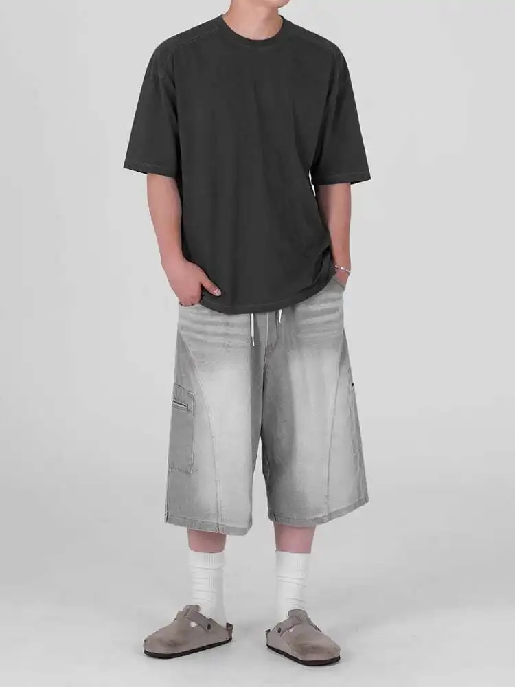 

SYUHGFA Брюки-карго, мужские модные широкие джинсовые шорты, лето 2021, свободные прямые повседневные джинсы, мужские штаны, новинка