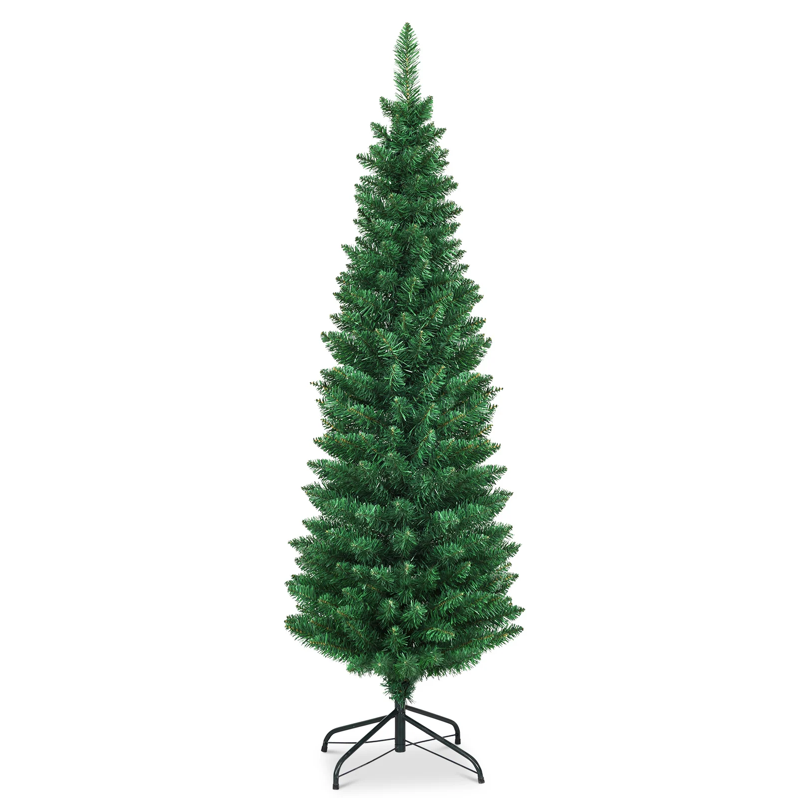 5/ 6/ 7/ 8/ 9FT Spruce Holiday Tree Hinged Design for Easy Assembly, Skinny Xmas Pine Tree for Indoor Outdoor Decoration, Green