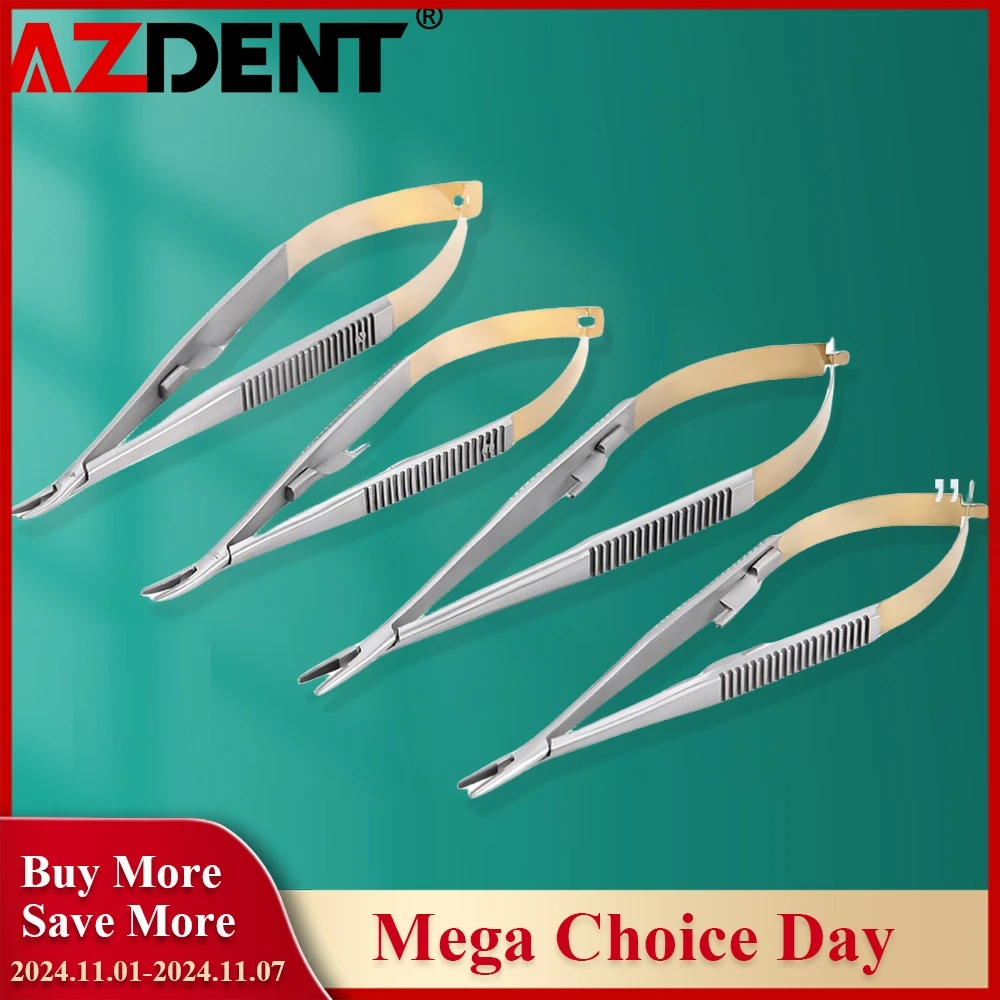 

Azdent Straight/Curved Castroviejo Needle Holders with Lock 14cm/16cm Needle Holding Forceps Tweezer Dental Forceps Microsurgery