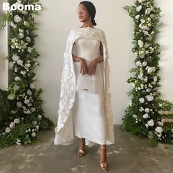 Booma White Elegant Wedding Party Dresses Flowers Lace Cape Formal Evening Dress for Women Ankle Length Prom Gowns Dubai