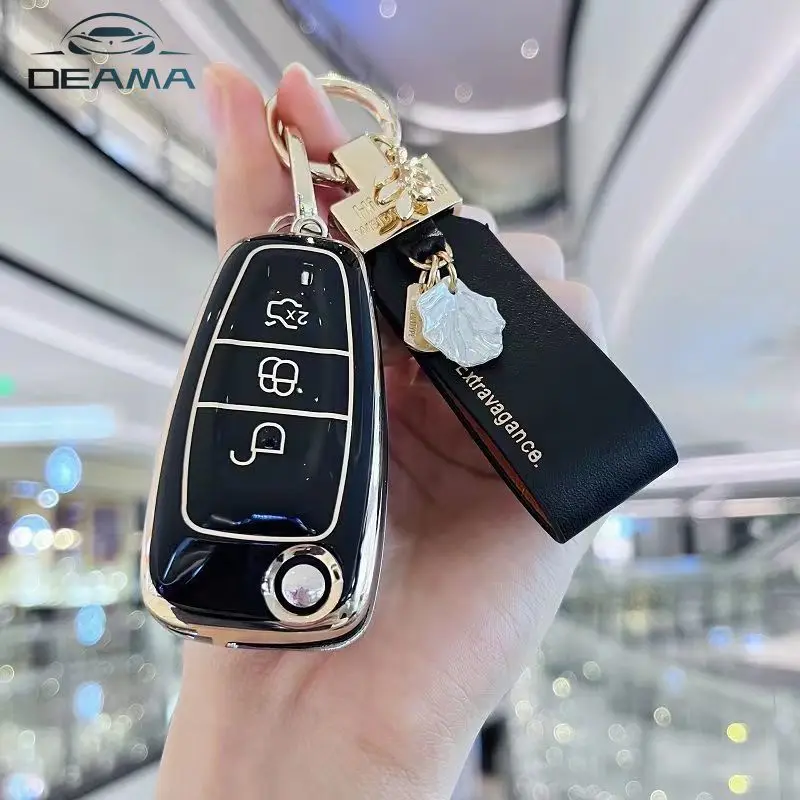 3 düğmeler TPU Filp Araba Uzaktan Anahtarlık Kabuk Kapak Kılıf Ford Ranger C-Max S-Max Focus Galaxy Mondeo Transit Tourneo Özel