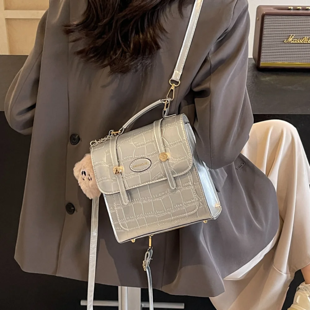 

Solid Color Korean Trendy Shoulder Bag PU Leather Multifunction Schoolbags Fashion High-end Backpacks Travel