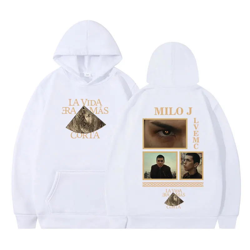 Rapper Milo J La Vida Era Mas Corta Album Grafik-Hoodie für Männer und Frauen Harajuku Pullover Langarm Dick Hip-Hop Locker Sitzender Sweatshirt – Detail 3