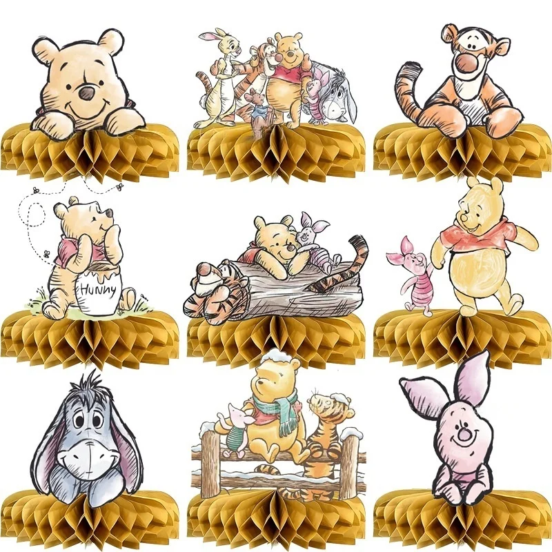 

New 9 Pieces Winnie the Pooh Theme Birthday Party Decoration Kids Party Supplies Cupcake Decoration Background Centerpiece