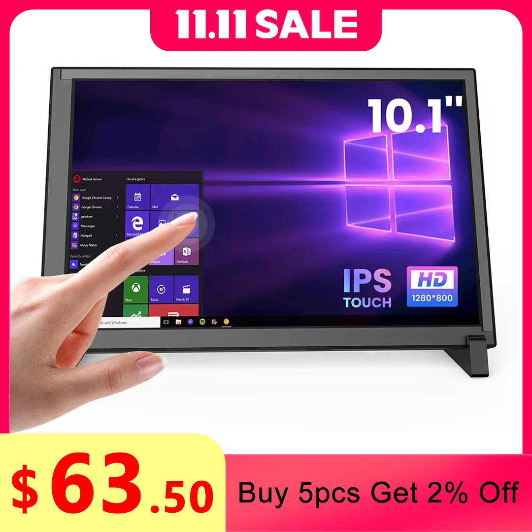 Miktver маленький емкостный сенсорный монитор 10,1 дюйма с 10 точками и подставкой 1280x800P, Raspberry Pi дисплей Plug & Play для ноутбука Win 7/8/10