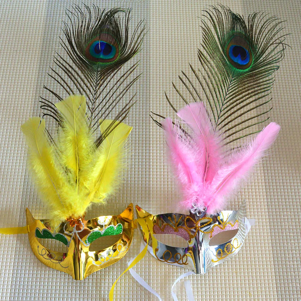 

10pcs Feather Masquerade Mask Mardi Gras for Women Costume Peacock Feather Masks Venetian Birthday Wedding Favors