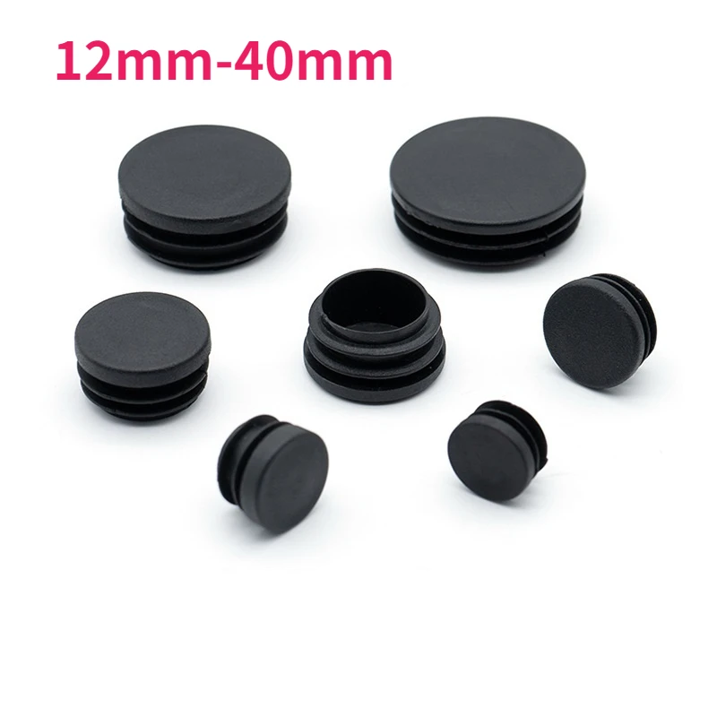 Plastic Round Inner Plug For Steel Pipe End Blanking Caps Anti Slip Alloy Ladder Chair Leg Cover Furniture Protector Pads12-40mm
