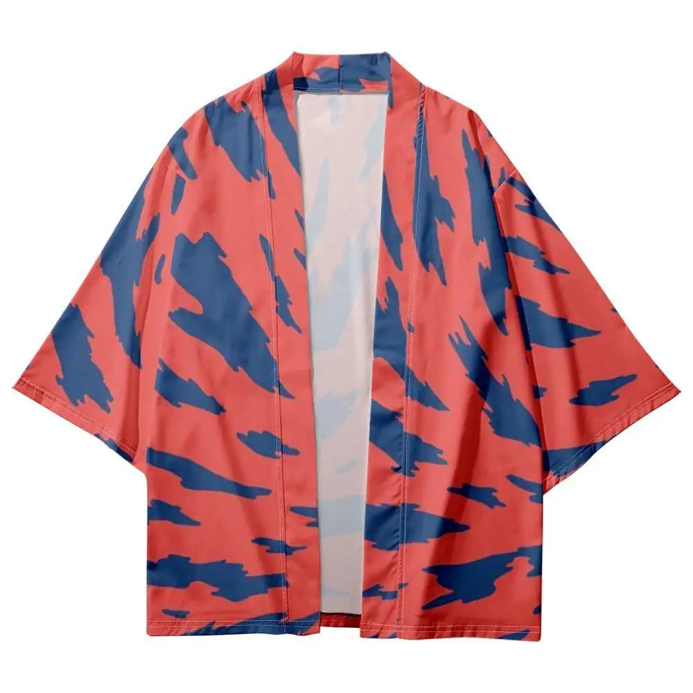 

Summer Men Women Looser Cardigan Japan Blue Red Tie Dye Printed Kimono Beach Shorts Yukata Clothing Harajuku Haori