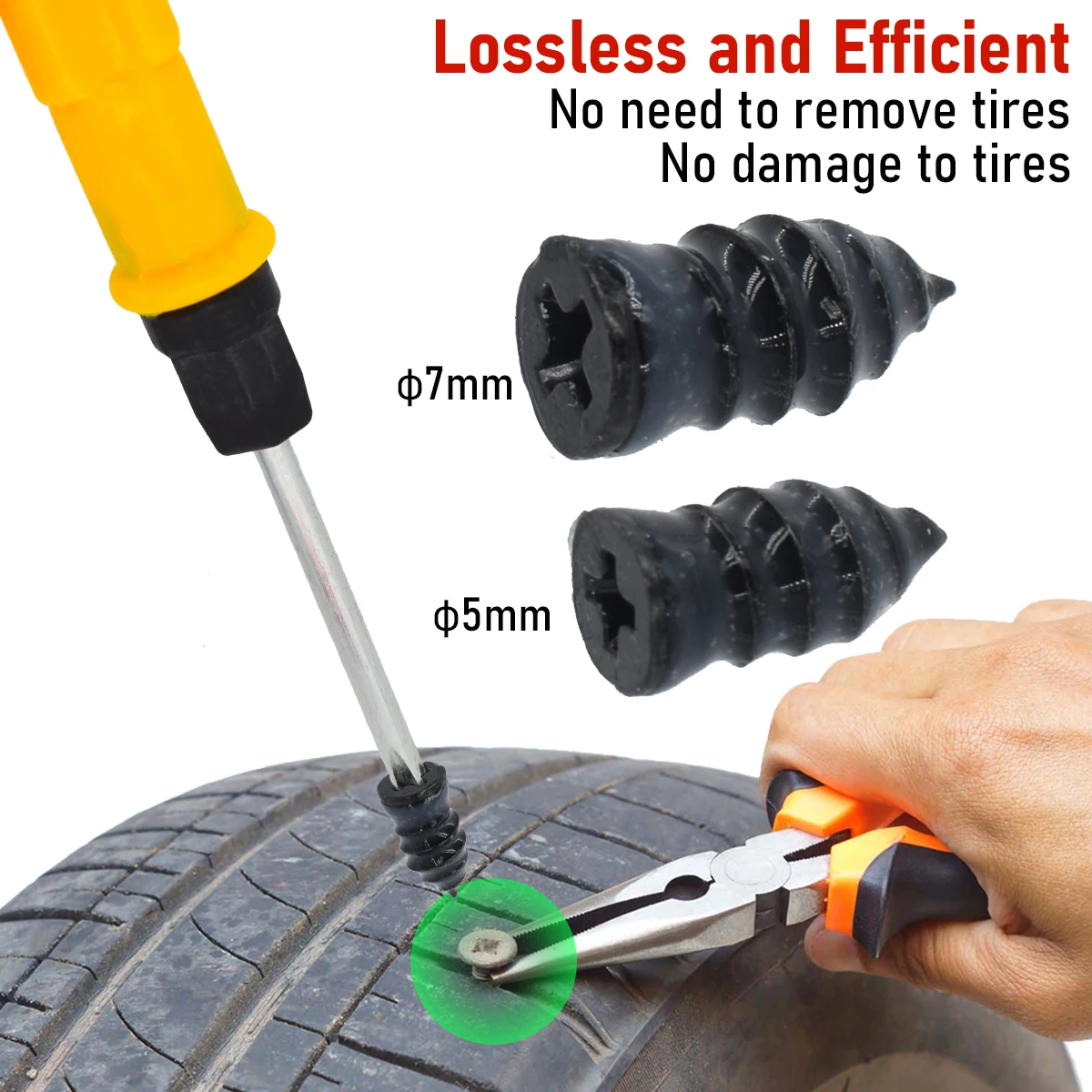 Car Tire Repair Tool Kit Studding Set Auto Bike Puncture Plug Garage Needle Nose Pliers Vacuum Film Nail Screws W/ Storage Case