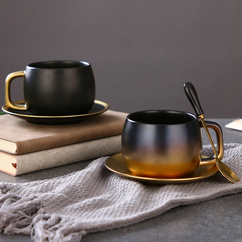 

Nordic minimalist ceramic cup Creative scrub black gold coffee cup set one cup at a time