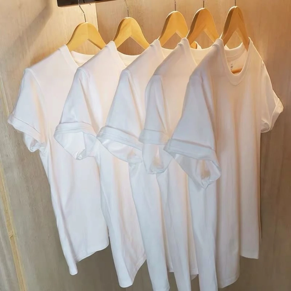 2PCS 100% Cotton Solid T Shirts Men's and Women's Short Sleeve White Tees Casual Breathable Loose Round Neck T-shirt Couple Tops, image 5