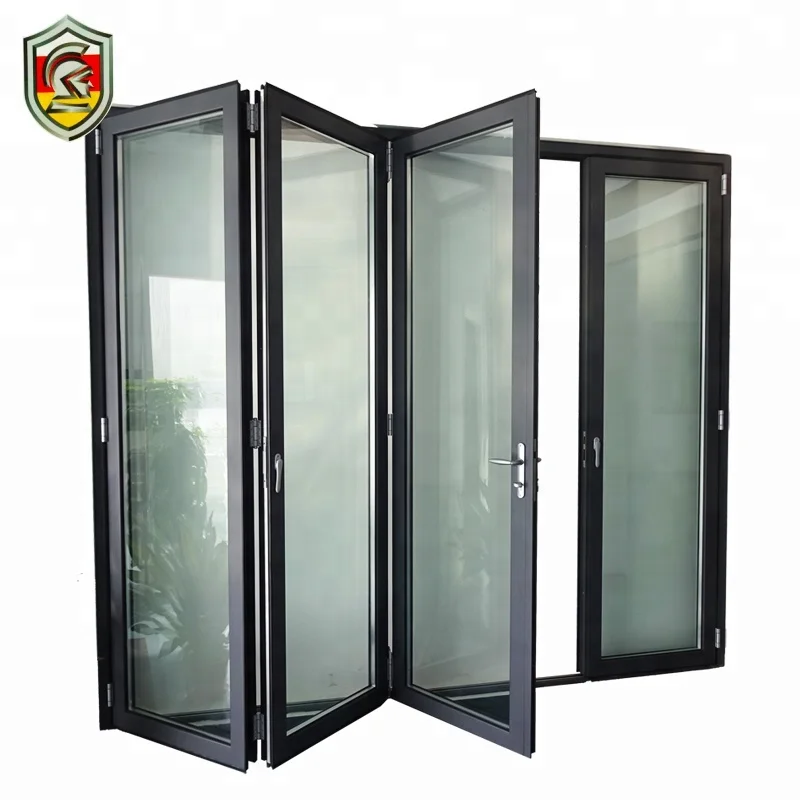 Puerta plegable de vidrio de aluminio para exteriores, puerta plegable de doble acristalamiento, precio barato