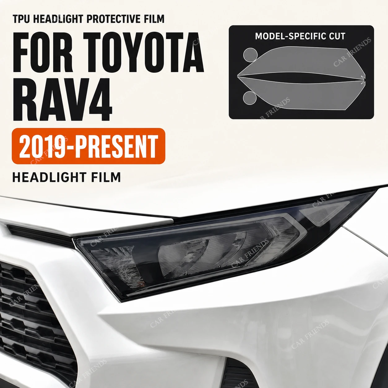トヨタ-rav4-xa50-2019-2020用プレカットカスタムフィットtpuヘッドライト、テールライト、フォグライト保護フィルム2枚セット-スモークブラック