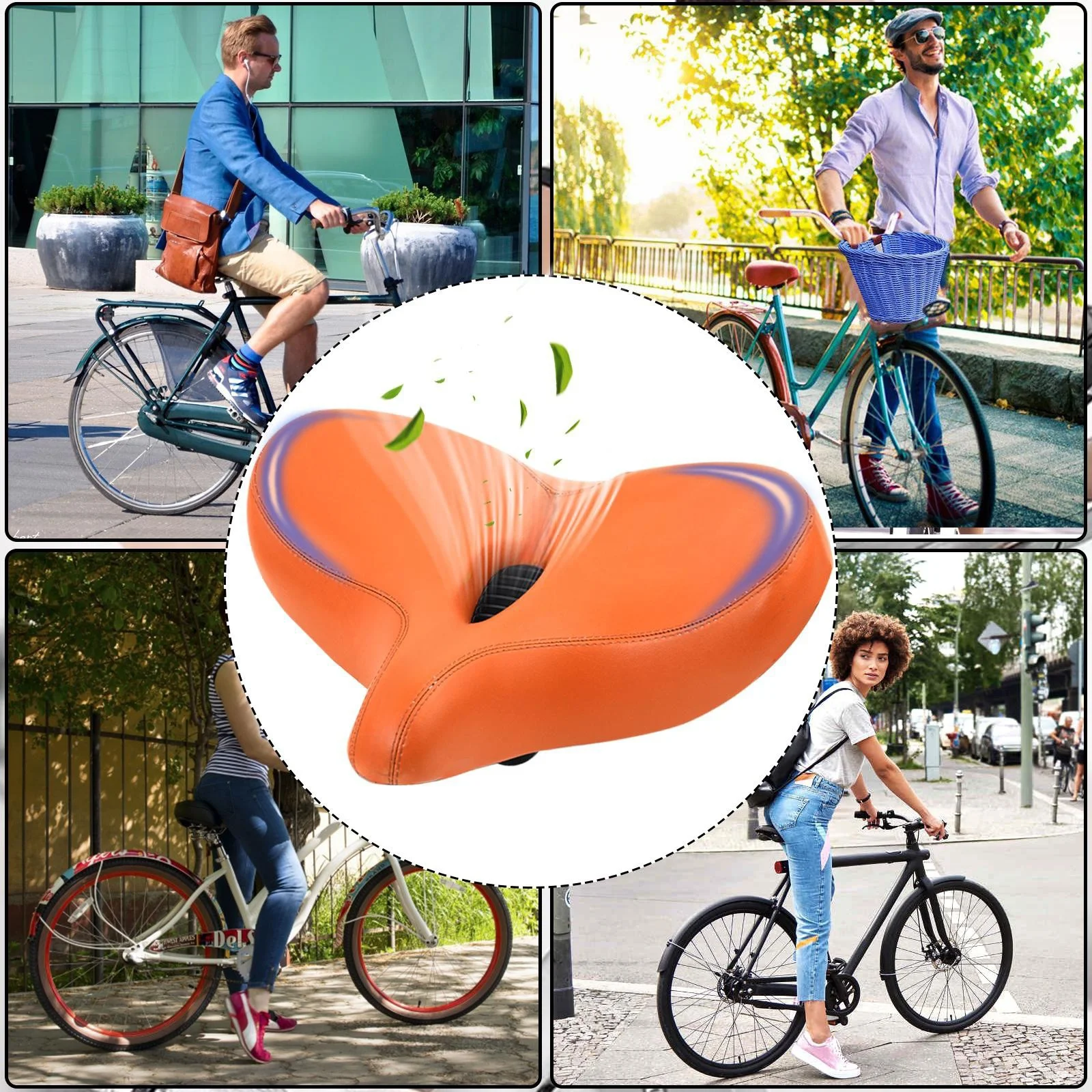 Breiter, weich gepolsterter Fahrradsattel, ergonomisches großes Fahrradkissen für Männer und Frauen, Ersatz für die meisten Fahrräder – Detail 7
