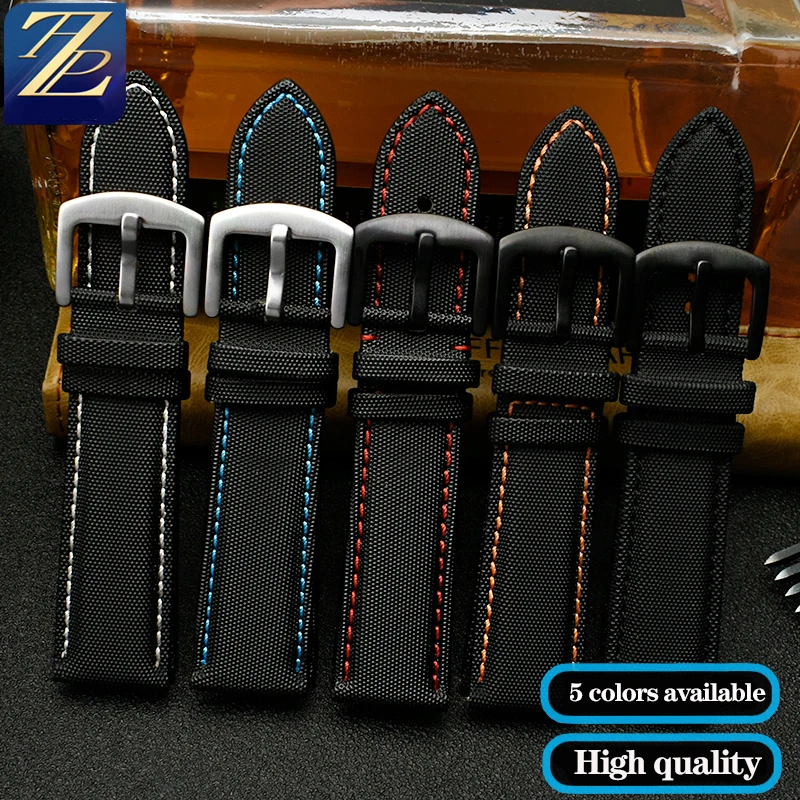 20mm 21mm 22mm Nylon Canvas + Leather Bottom Watch Band For Seiko No. 5 Water Ghost Citizen BM8475 Tudor Black Shield Bracelet