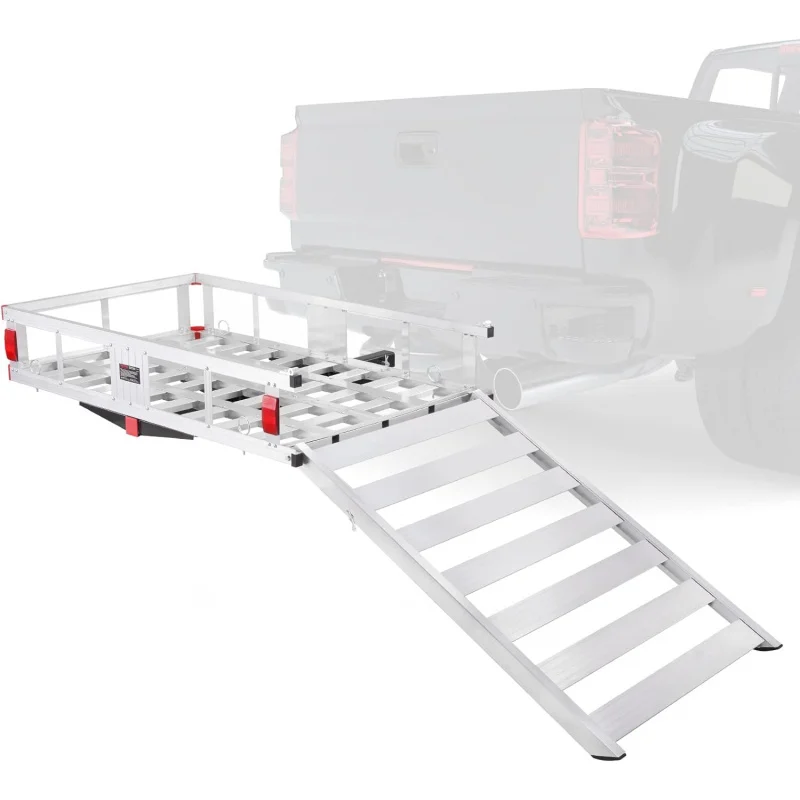 

50 x 29.5 x 8.7 in Hitch Cargo Carrier,500lb Capacity Trailer Hitch Mount Aluminum Cargo Basket with Folding Ramp,Luggage Carrie