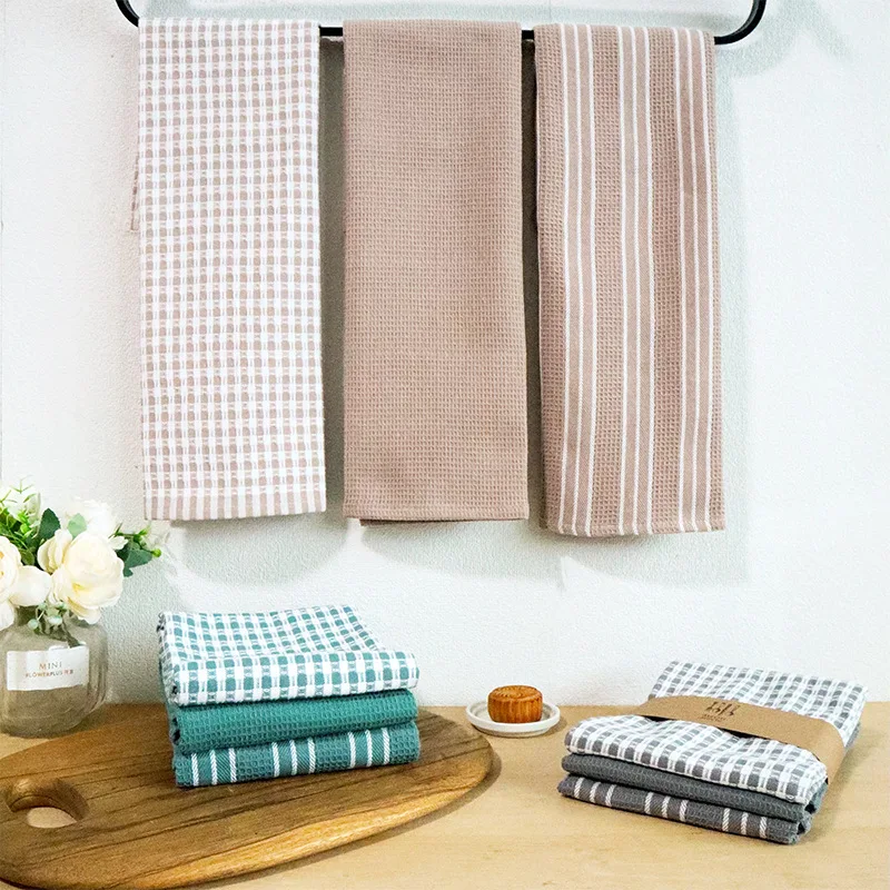 Waffle Weave Hand Towel Absorbent Quick Dry Kitchen Towel Reusable Dish Cloth for Bathroom Household Cleaning