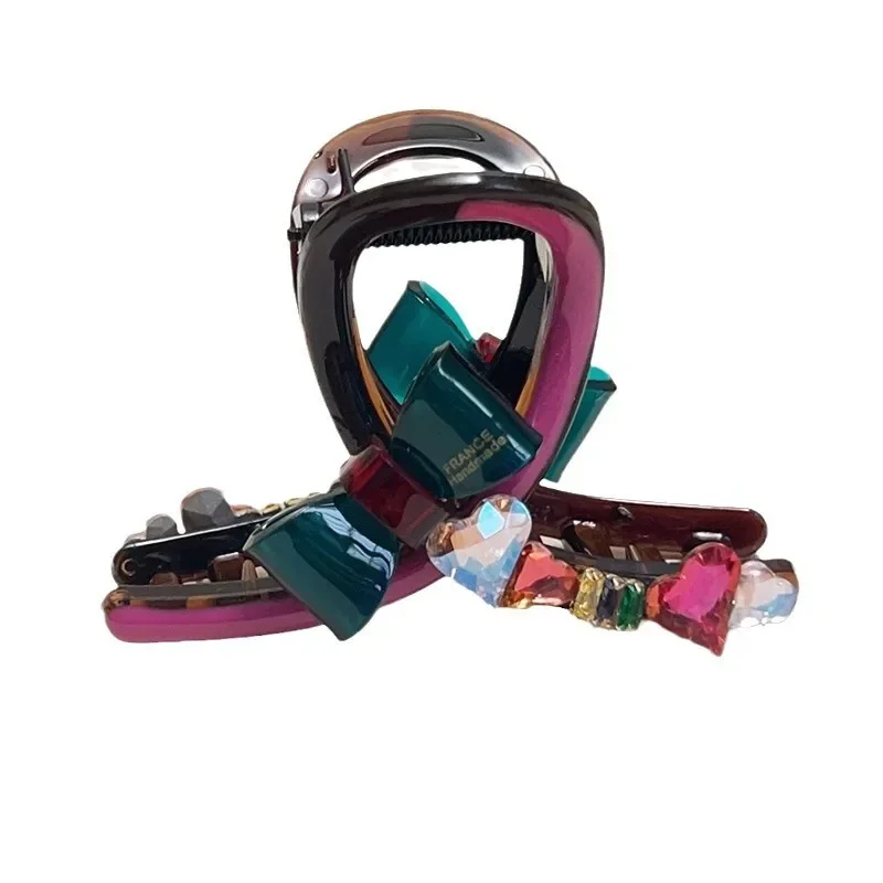 2025 Klip Ambil Merah Muda Barbie Tetes Kualitas Tinggi Bergaya Baru Klip Ambil Kristal Angin Kecil Klip Hiu Busur Asetat