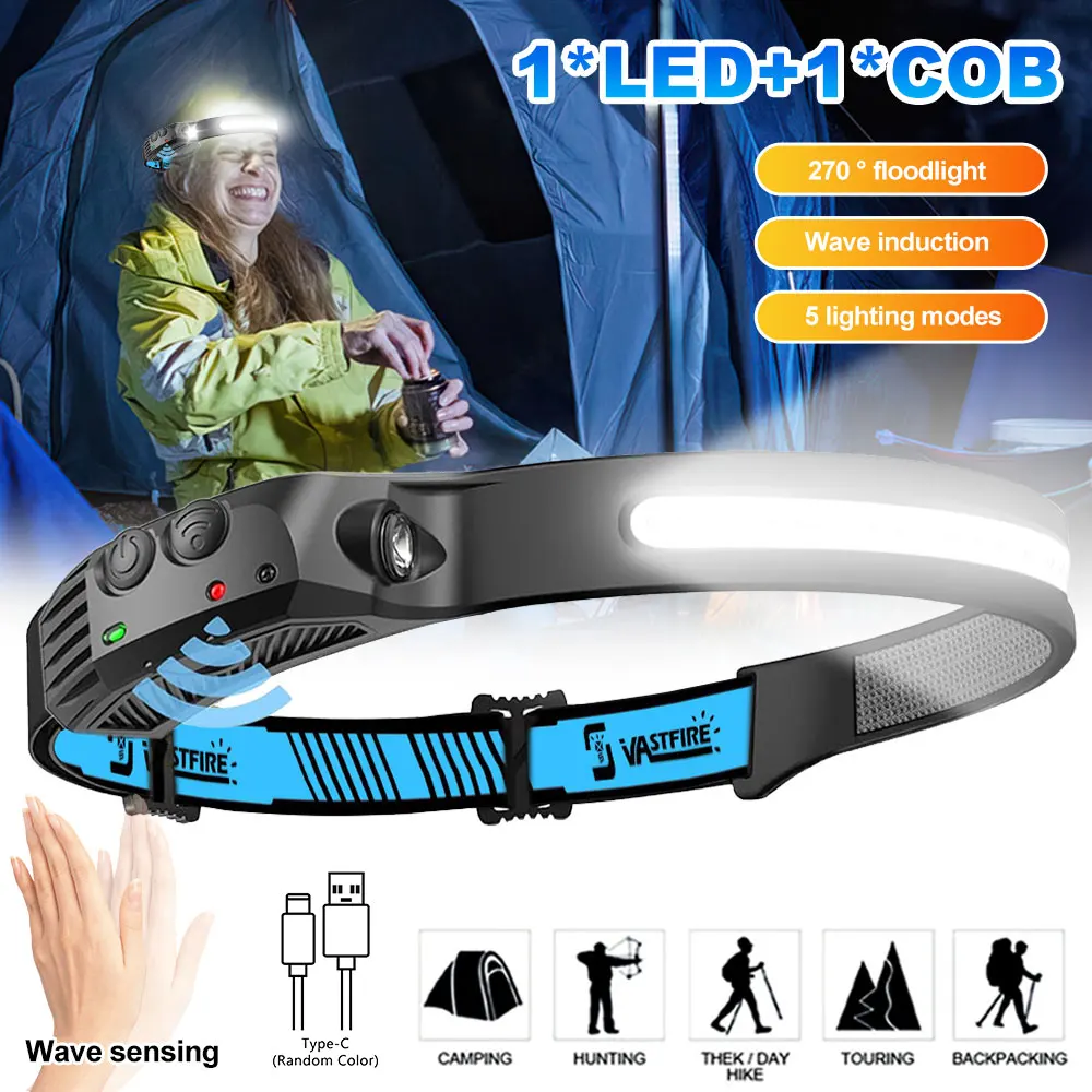 LED Headlamp Sensor Headlight With Built-in Battery Head Flashlight USB Rechargeable Work Light Head Lamp Super Bright Torch