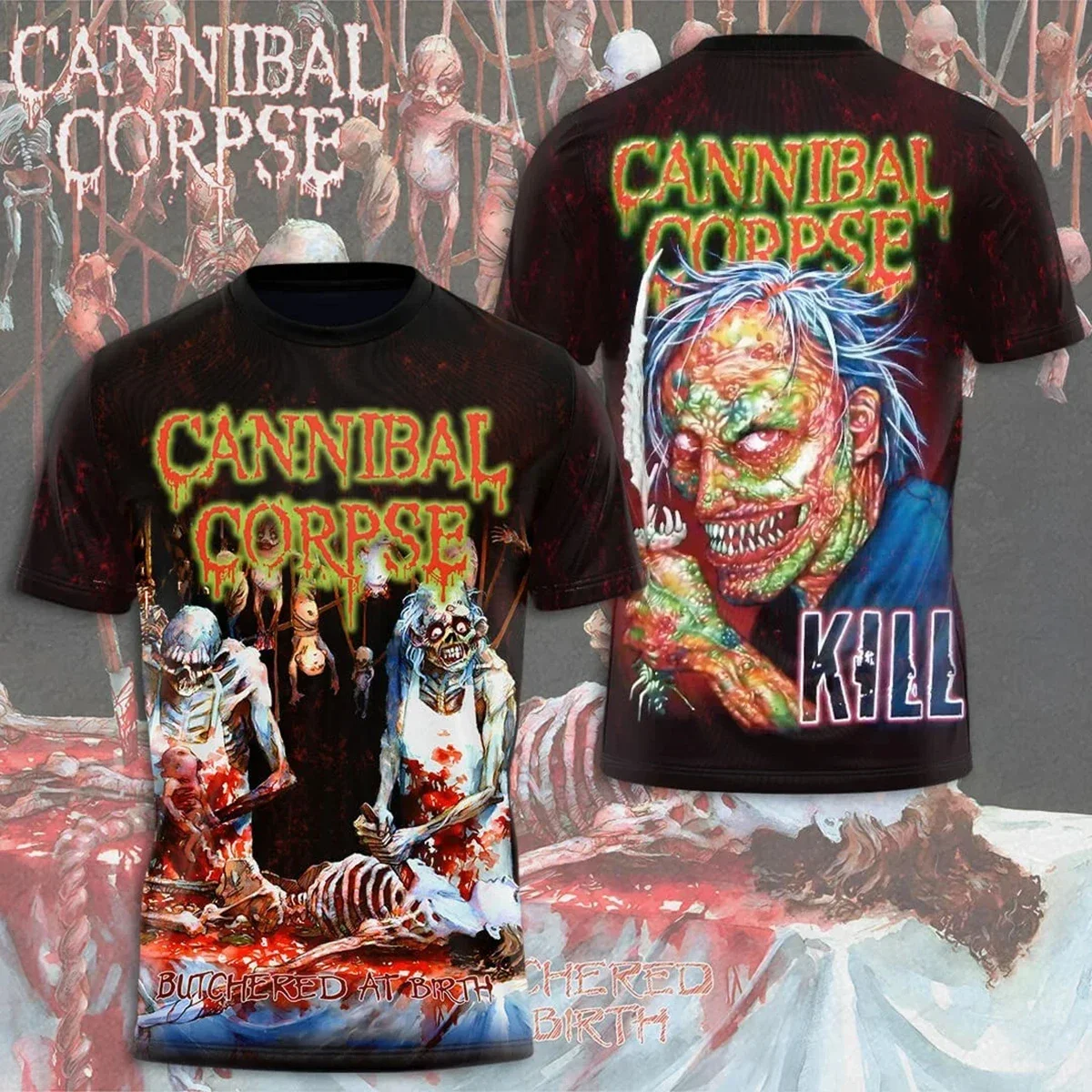Summer man and woman cannibal corpse 3D horror element round neck T-shirt loose, fashionable, casual, breathable
