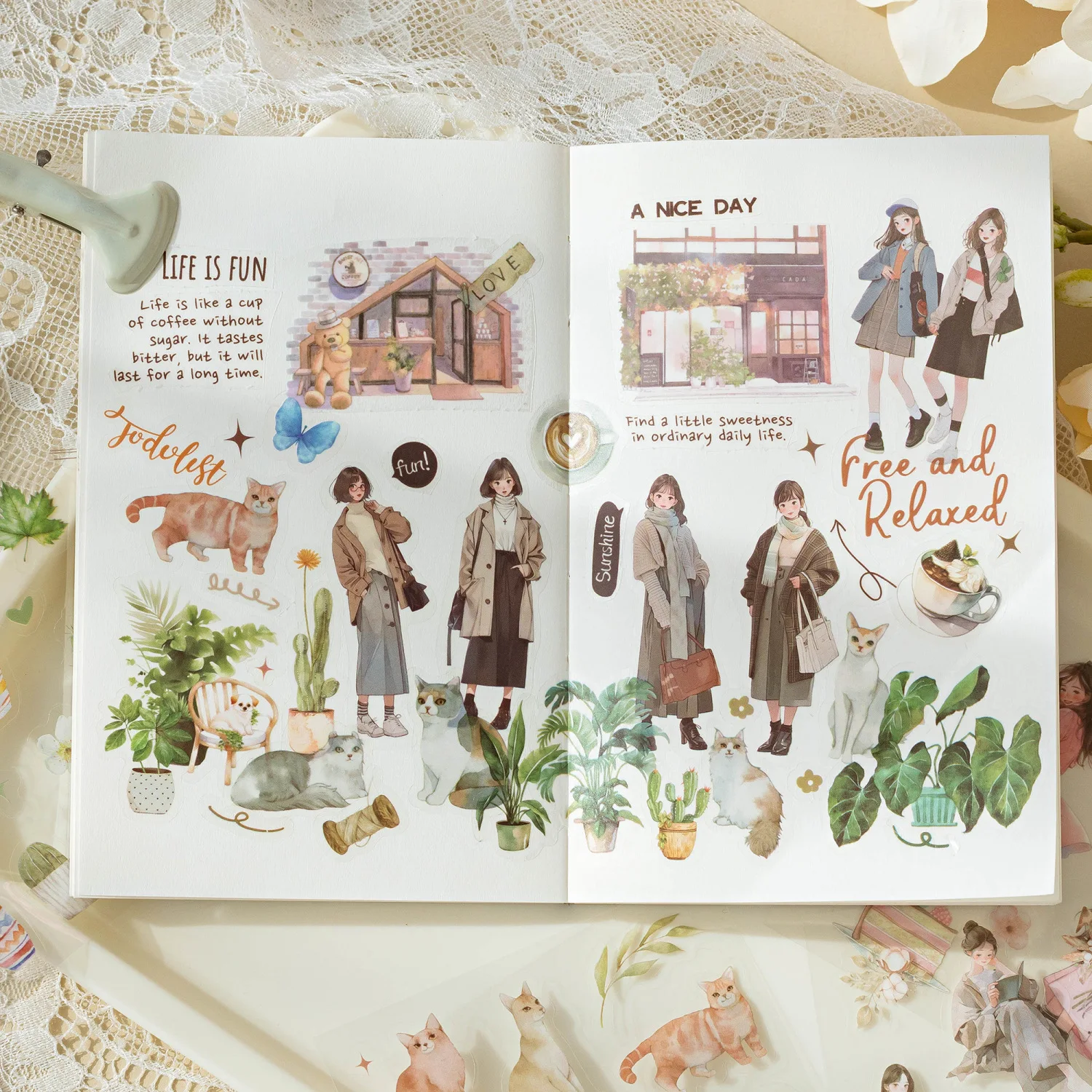 Card Lover 20 Pcs [Roaming Beauty Series] Cartoon Journal Stickers PET Sticker Paper Scrapbooking Material Scrapbook Kit