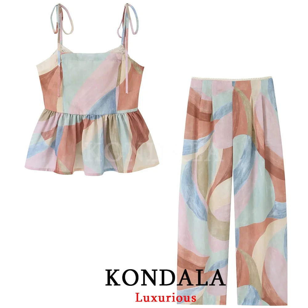 KONDALA Holiday Beach Chic Women Tie Dye Pants Suit Cami Backless Top Long Zipper Pants Fashion 2026 Summer Boho Party Suits