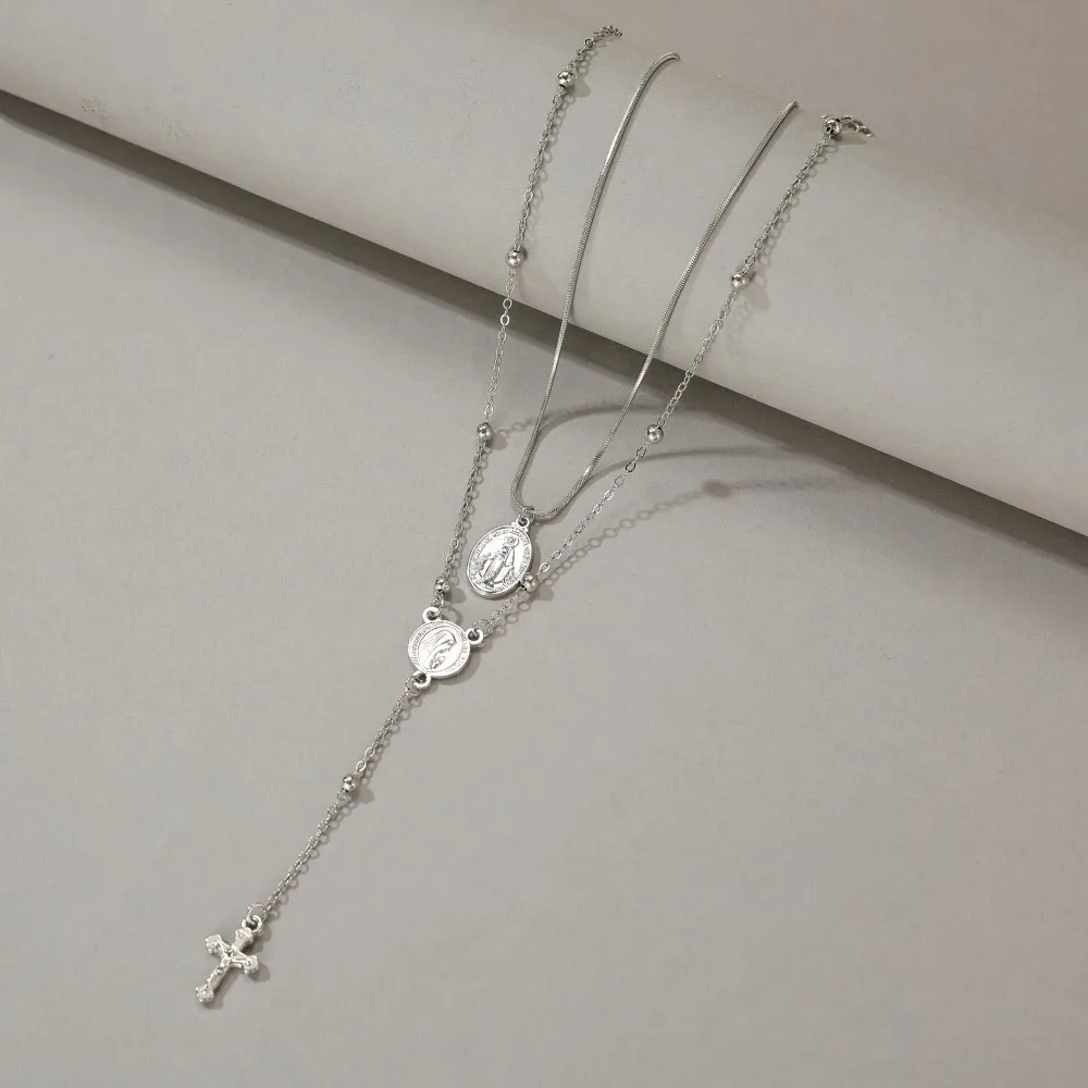 Cross Pendant Necklace, Women's Fashion Metal Layered Clavicle Chain, Elegant Daily Accessory