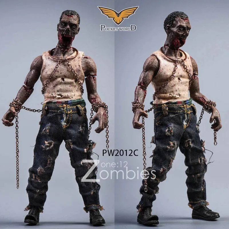 Op voorraad POCKET WORLD Originele 1/12 Zombie Zombie Mobiele pop Model Handgemaakte speelgoedcadeaucollectie