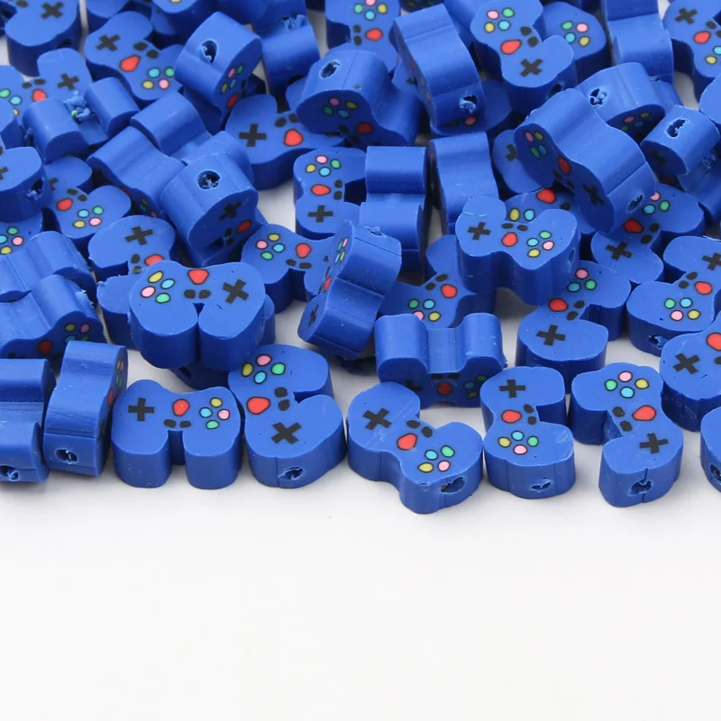 Clay Beads 20pcs 10x7mm Game Remote Control Pattern Blue Polymer Clay Beads For Jewelry Making DIY Bracelet Necklace Accessories