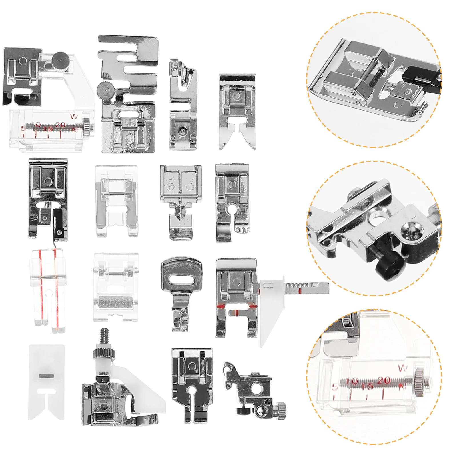 16 قطعة أجزاء ماكينة الخياطة أقدام الضغط المعدنية للاستخدام المنزلي والصناعي مقاومة للاهتراء استبدال خياطة الملحقات