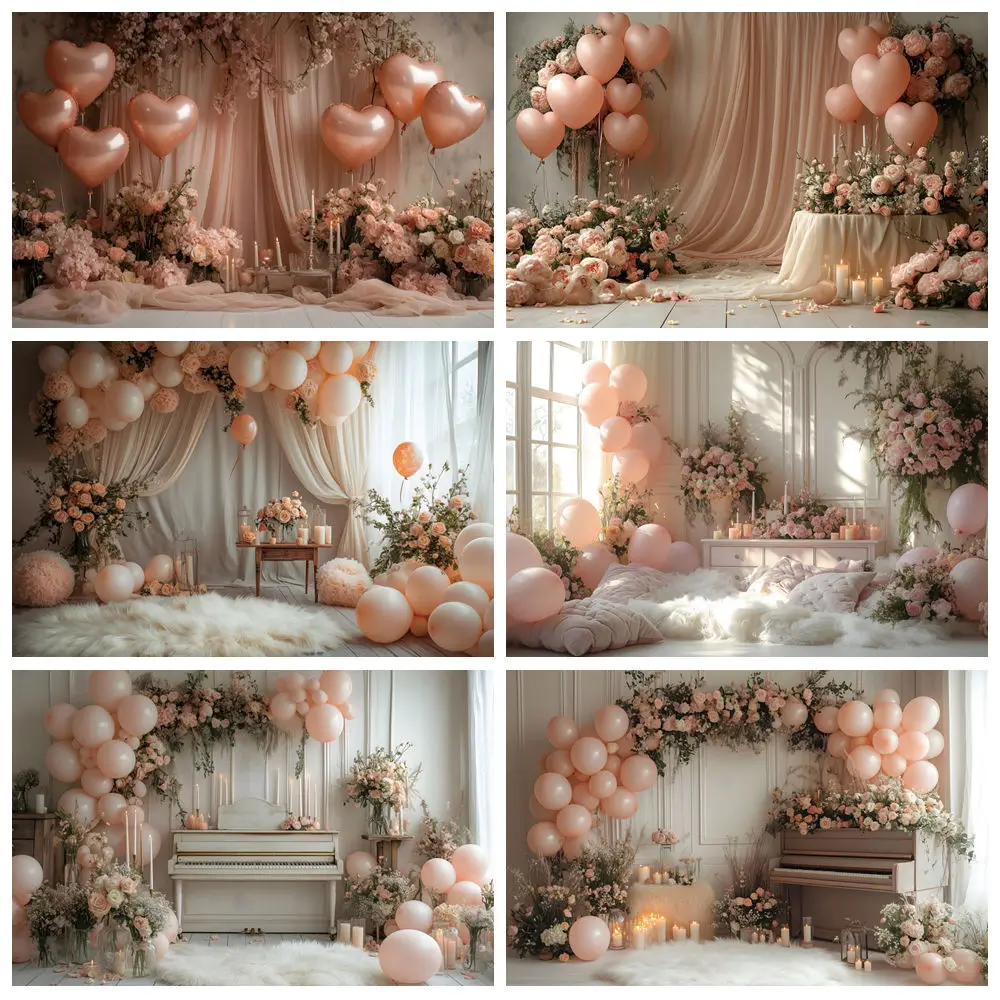 

Valentine's Day Photography Backdrop Rose Flower Love Heart Balloon Interior Window Wedding Bridal Shower Photo Background Decor