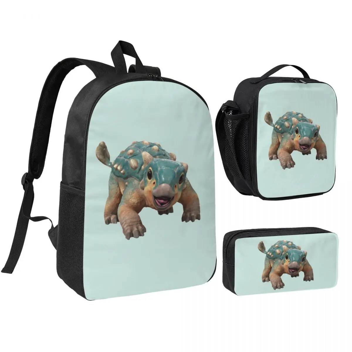 Bumpy Ankylosaurus Magniventris Backpack Boys Girls BookBag School Bag Laptop Shoulder Bags 3ps Insulated Lunch Bag Pencil Case