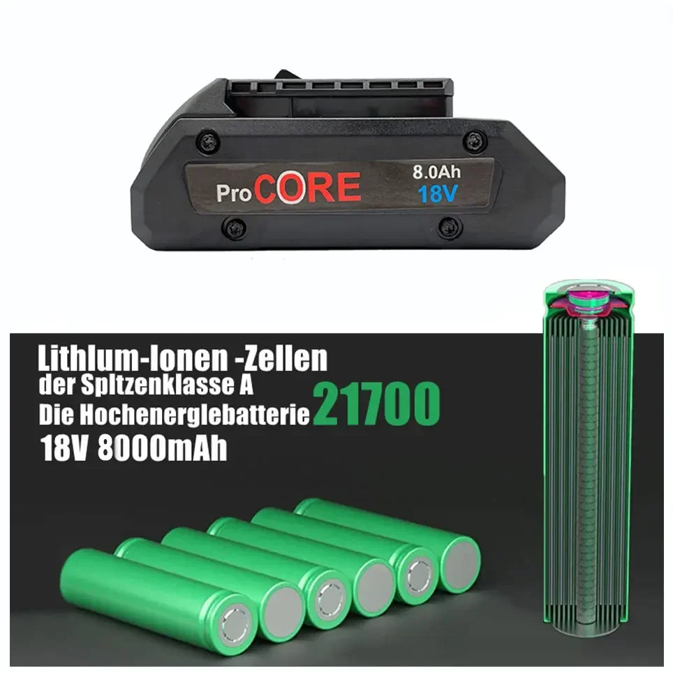 18V 6000mAh 8000mAh Li-Ion Battery Procore1600A016GB for Bosch 18Volt Max Cordless PowerTool Drill Bit 21700 Cells Built-in