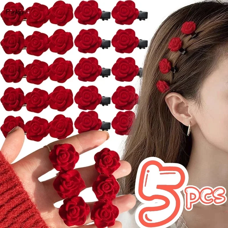 

Red Velvet Rose Hair Clip French Romantic Girl Bang Barrette Fashion Sweet Flower Hairpin Wedding Bride Headwear Accessories