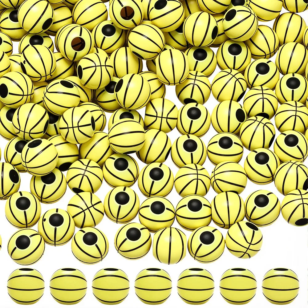 

6 Sets Opaque Acrylic Beads Basketball Yellow 10x9mm Hole: 3.7mm 30pcs/set