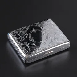 Metal Cigarette Box Case Engraved Tobacco Box Case Container Cigarettes Cigar Holder Box Storage Box Case Container with 2 Clips