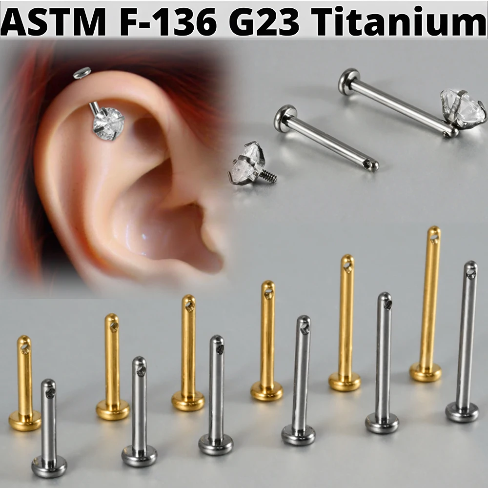 1 pieza de titanio con punzón lateral superior, Labret, tachuelas para labio, varilla de 16G, cartílago de la oreja, Tragus, lóbulo, joyería para Piercing corporal