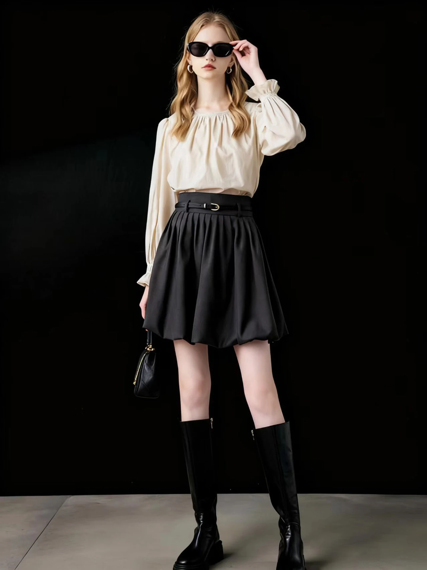 

High Waist Pleated Grey Flower Bud Skirt Casual Style Spring New Arrival Women's Fashionable Versatile Short Skirt