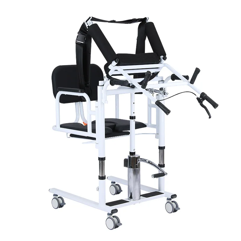 2-in-1 Hydraulic Patient Lift & Rollator –Transfer Chair for Elderly&Stroke Recovery, Standing Assist Walking Aid for Hemiplegia