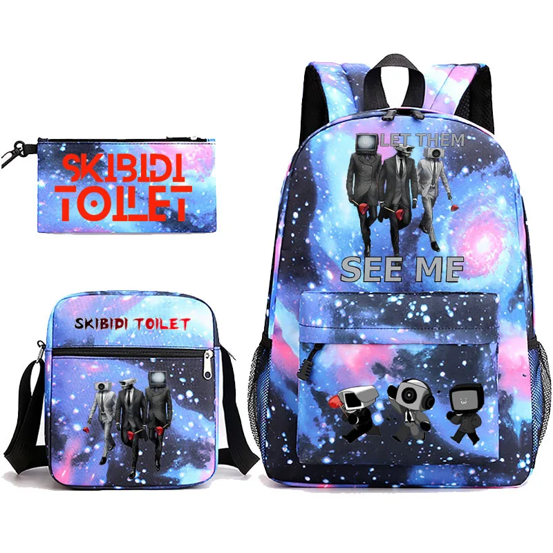 3pcs Skibidi Toilet Backpack Printe Outdoor Sport School Bag Capacity Travel Laptop Rucksack Unisex Shoulder Backpack Casual