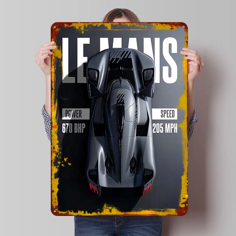 Graues Rennwagen-Poster mit Blick von oben, personalisierte Vintage-Metallschilder, Wandkunst, Retro-Blechschild für Garagendekoration, Heim- und Schreibtischdeko